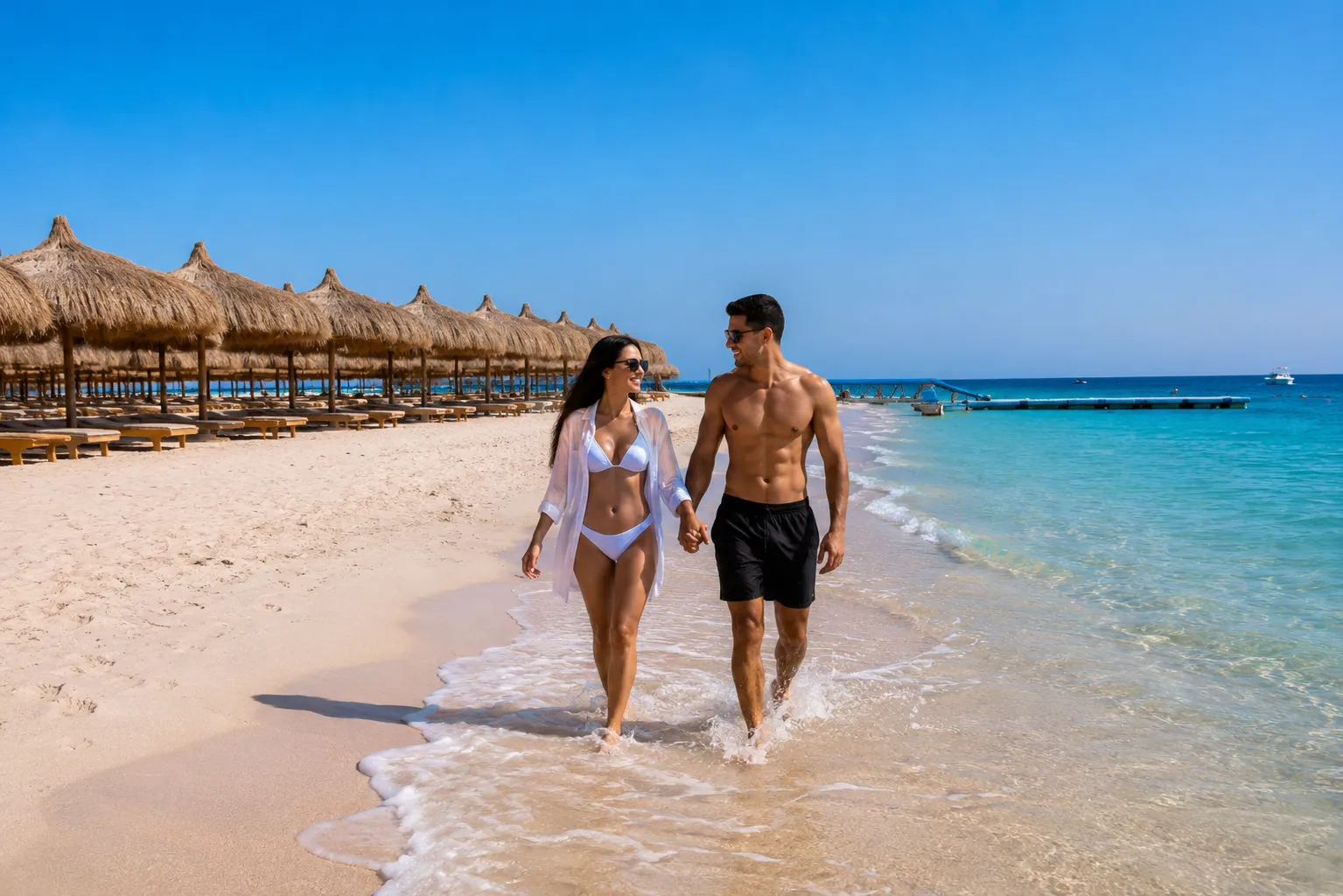 Clear turquoise water and reef at Hula Hula Island in Hurghada